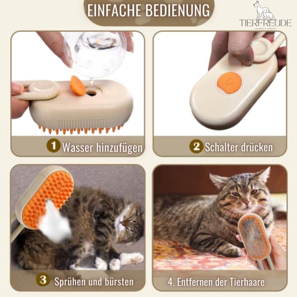 FellFreude Dampfende Bürste – 3-in-1 Pflege für Hunde, Katzen & Kleintiere – Sanfte Pflege, Massage & Glänzendes Fell, Verfilzungen lösen – Bild 6